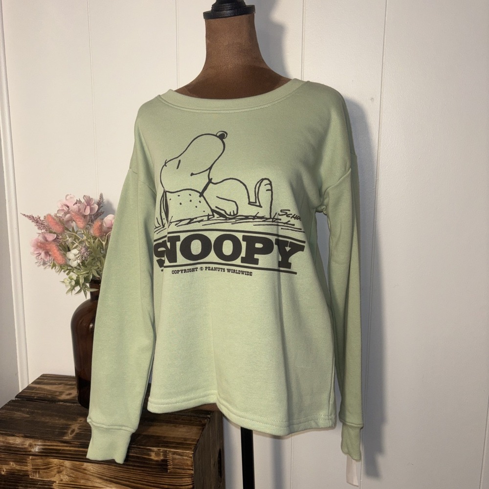 Peanuts Snoopy Women's Sweatshirt Light Green,  Sz Small New Cozy